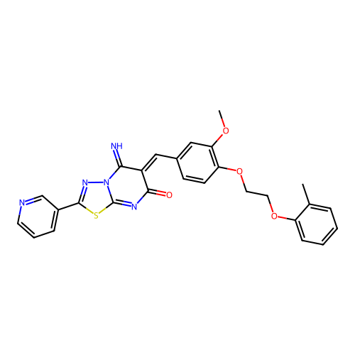 (6Z)-5-imino-6-[[3-methoxy-4-[2-(2-methylphenoxy)ethoxy]phenyl]methylidene]-2-pyridin-3-yl-[1,3,4]thiadiazolo[3,2-a]pyrimidin-7-one structure