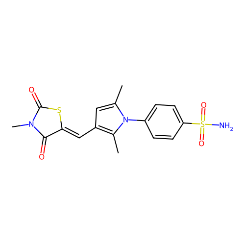 4-[2,5-dimethyl-3-[(Z)-(3-methyl-2,4-dioxo-1,3-thiazolidin-5-ylidene)methyl]pyrrol-1-yl]benzenesulfonamide structure
