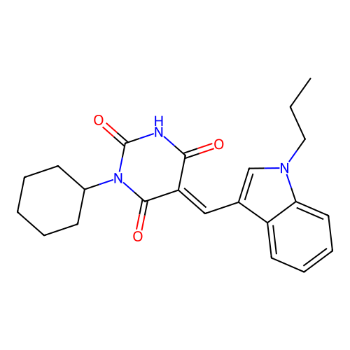 (5E)-1-cyclohexyl-5-[(1-propylindol-3-yl)methylidene]-1,3-diazinane-2,4,6-trione structure