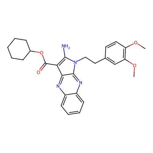 cyclohexyl 2-amino-1-(3,4-dimethoxyphenethyl)-1H-pyrrolo[2,3-b]quinoxaline-3-carboxylate structure
