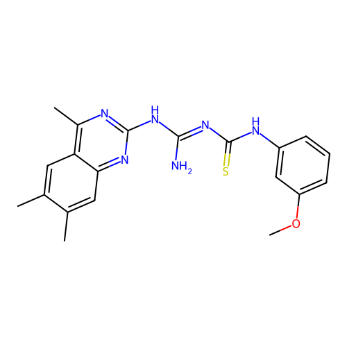 1-(3-methoxyphenyl)-3-[N-(4,6,7-trimethylquinazolin-2-yl)carbamimidoyl]thiourea structure