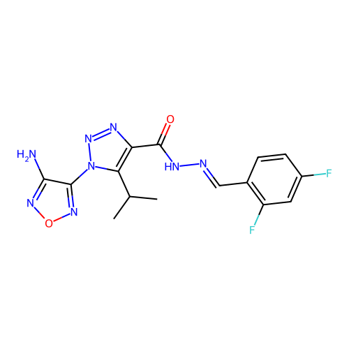 (E)-1-(4-amino-1,2,5-oxadiazol-3-yl)-N'-(2,4-difluorobenzylidene)-5-isopropyl-1H-1,2,3-triazole-4-carbohydrazide structure