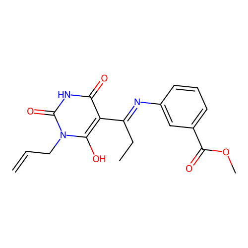 (E)-methyl 3-((1-(1-allyl-2,4,6-trioxotetrahydropyrimidin-5(2H)-ylidene)propyl)amino)benzoate structure