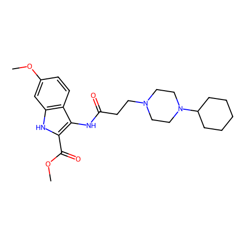 Methyl 3-[3-(4-cyclohexylpiperazin-1-yl)propanoylamino]-6-methoxy-1H-indole-2-carboxylate structure