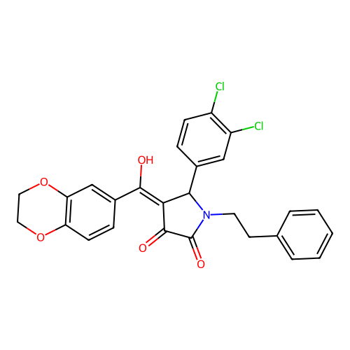 (4E)-5-(3,4-dichlorophenyl)-4-[2,3-dihydro-1,4-benzodioxin-6-yl(hydroxy)methylidene]-1-(2-phenylethyl)pyrrolidine-2,3-dione structure