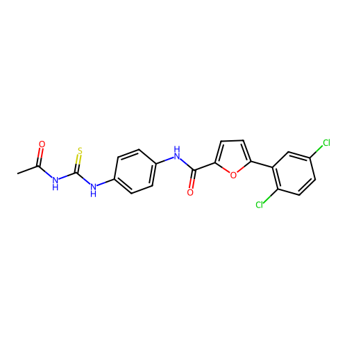 N-(4-(3-acetylthioureido)phenyl)-5-(2,5-dichlorophenyl)furan-2-carboxamide structure