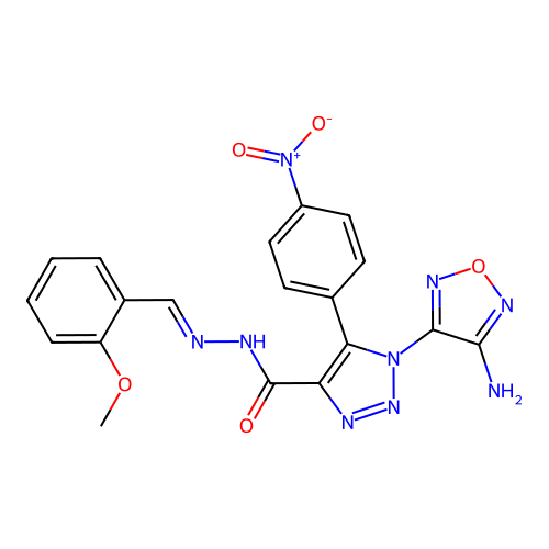 (E)-1-(4-amino-1,2,5-oxadiazol-3-yl)-N'-(2-methoxybenzylidene)-5-(4-nitrophenyl)-1H-1,2,3-triazole-4-carbohydrazide structure