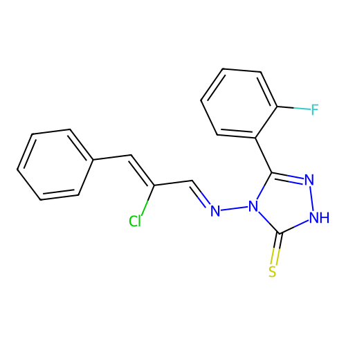 4-((2-CL-3-PH-2-Propenylidene)amino)-5-(2-F-phenyl)-4H-1,2,4-triazole-3-thiol structure