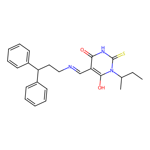 1-butan-2-yl-5-[(3,3-diphenylpropylamino)methylidene]-2-sulfanylidene-1,3-diazinane-4,6-dione structure