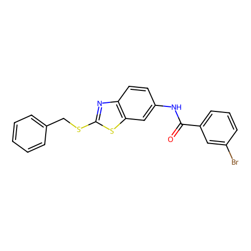 N-[2-(benzylsulfanyl)-1,3-benzothiazol-6-yl]-3-bromobenzamide structure