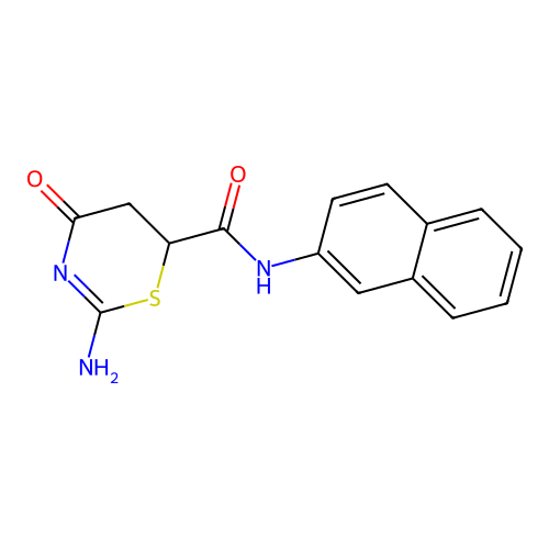 2-amino-N-(naphthalen-2-yl)-4-oxo-5,6-dihydro-4H-1,3-thiazine-6-carboxamide structure