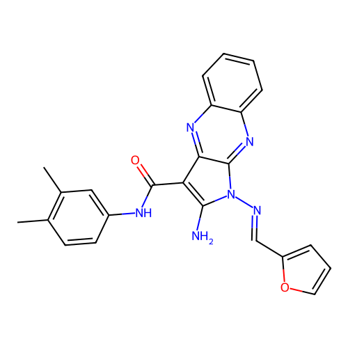 (E)-2-amino-N-(3,4-dimethylphenyl)-1-((furan-2-ylmethylene)amino)-1H-pyrrolo[2,3-b]quinoxaline-3-carboxamide structure
