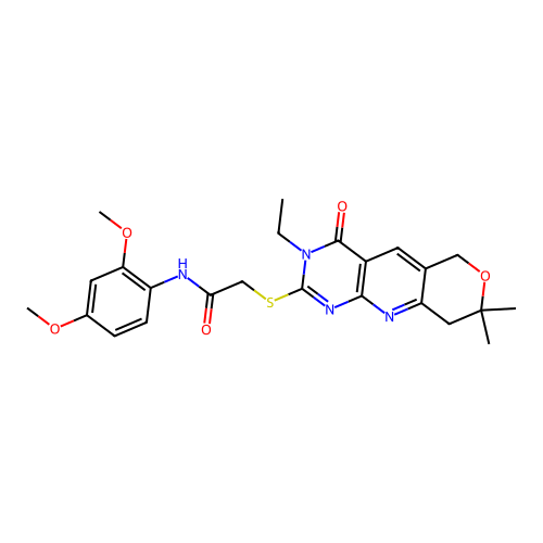 N-(2,4-Dimethoxy-phenyl)-2-(3-ethyl-7,7-dimethyl-4-oxo-3,5,7,8-tetrahydro-4H-6-oxa-1,3,9-triaza-anthra cen-2-ylsulfanyl)-acetamide structure