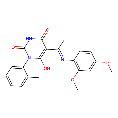 5-[1-(2,4-dimethoxyanilino)ethylidene]-1-(2-methylphenyl)-1,3-diazinane-2,4,6-trione structure