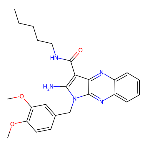 2-amino-1-(3,4-dimethoxybenzyl)-N-pentyl-1H-pyrrolo[2,3-b]quinoxaline-3-carboxamide structure