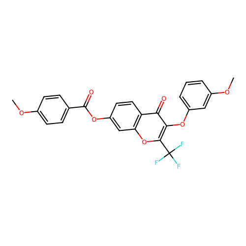 3-(3-methoxyphenoxy)-4-oxo-2-(trifluoromethyl)-4H-chromen-7-yl 4-methoxybenzoate structure