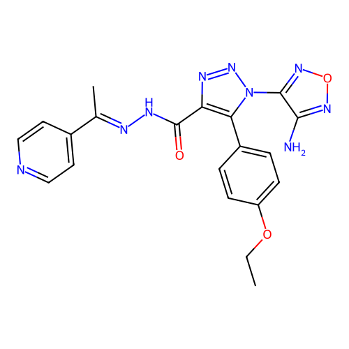 (E)-1-(4-amino-1,2,5-oxadiazol-3-yl)-5-(4-ethoxyphenyl)-N'-(1-(pyridin-4-yl)ethylidene)-1H-1,2,3-triazole-4-carbohydrazide structure
