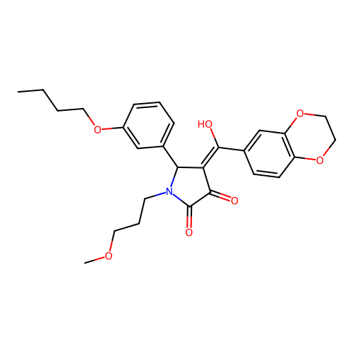(4E)-5-(3-butoxyphenyl)-4-[2,3-dihydro-1,4-benzodioxin-6-yl(hydroxy)methylidene]-1-(3-methoxypropyl)pyrrolidine-2,3-dione structure