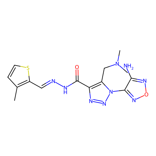 1-(4-amino-1,2,5-oxadiazol-3-yl)-5-[(dimethylamino)methyl]-N'-[(E)-(3-methylthiophen-2-yl)methylidene]-1H-1,2,3-triazole-4-carbohydrazide structure