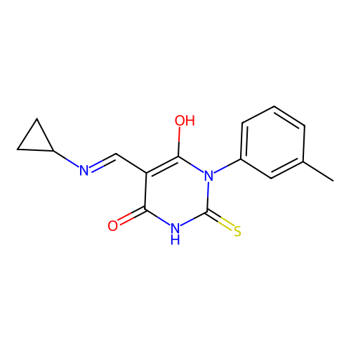 5-[(cyclopropylamino)methylidene]-1-(3-methylphenyl)-2-sulfanylidene-1,3-diazinane-4,6-dione structure
