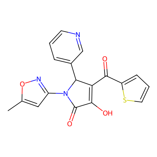 (4E)-4-[hydroxy(thiophen-2-yl)methylidene]-1-(5-methyl-1,2-oxazol-3-yl)-5-(pyridin-3-yl)pyrrolidine-2,3-dione structure
