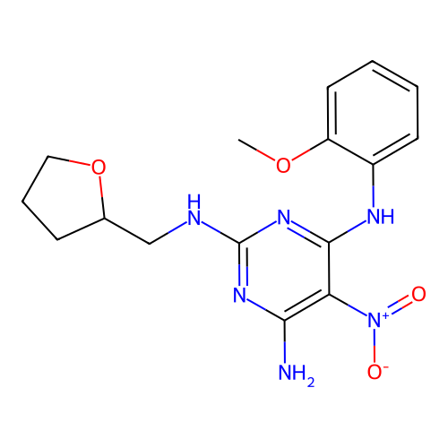 {6-amino-5-nitro-2-[(oxolan-2-ylmethyl)amino]pyrimidin-4-yl}(2-methoxyphenyl)a mine structure