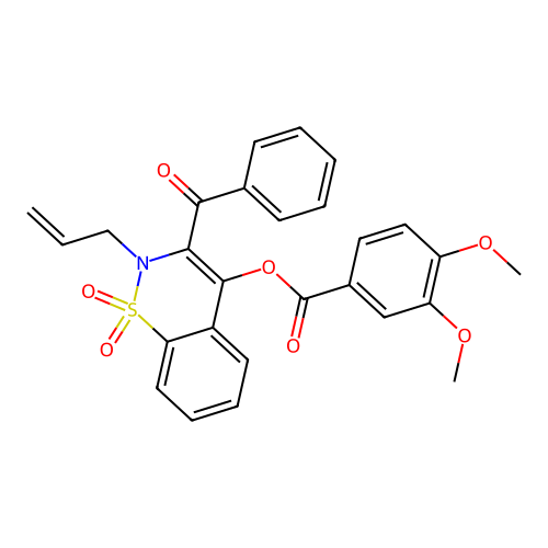 2-allyl-3-benzoyl-1,1-dioxido-2H-1,2-benzothiazin-4-yl 3,4-dimethoxybenzoate structure