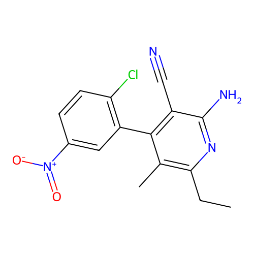 2-Amino-4-(2-chloro-5-nitrophenyl)-6-ethyl-5-methylpyridine-3-carbonitrile structure