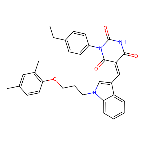 (5Z)-5-({1-[3-(2,4-dimethylphenoxy)propyl]-1H-indol-3-yl}methylidene)-3-(4-ethylphenyl)-6-hydroxypyrimidine-2,4(3H,5H)-dione structure