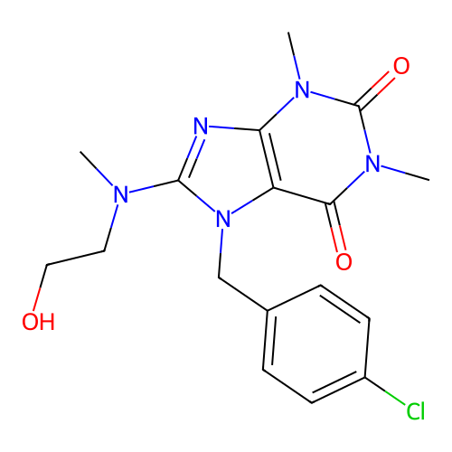 7-[(4-chlorophenyl)methyl]-8-[2-hydroxyethyl(methyl)amino]-1,3-dimethylpurine-2,6-dione structure