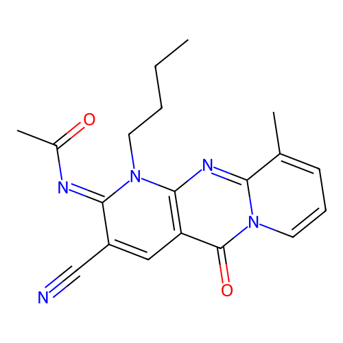 (E)-N-(1-butyl-3-cyano-10-methyl-5-oxo-1H-dipyrido[1,2-a:2',3'-d]pyrimidin-2(5H)-ylidene)acetamide structure