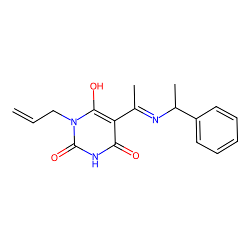 (Z)-1-allyl-5-(1-((1-phenylethyl)amino)ethylidene)pyrimidine-2,4,6(1H,3H,5H)-trione structure