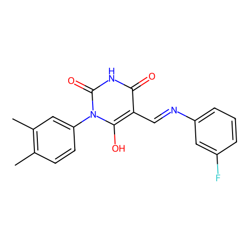 (5E)-1-(3,4-dimethylphenyl)-5-[(3-fluoroanilino)methylidene]-1,3-diazinane-2,4,6-trione structure