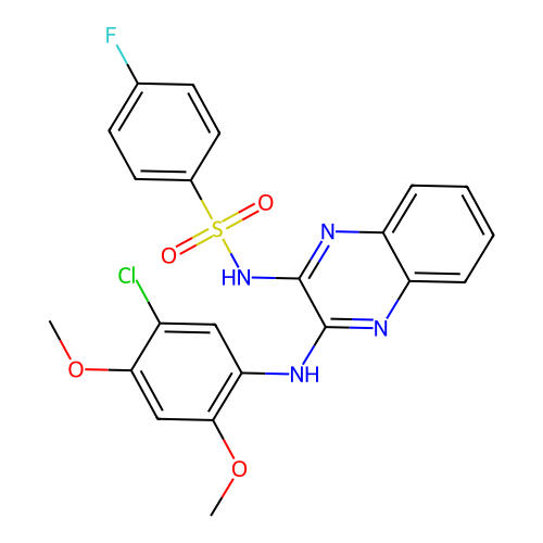 N-(3-((5-chloro-2,4-dimethoxyphenyl)amino)quinoxalin-2-yl)-4-fluorobenzenesulfonamide structure