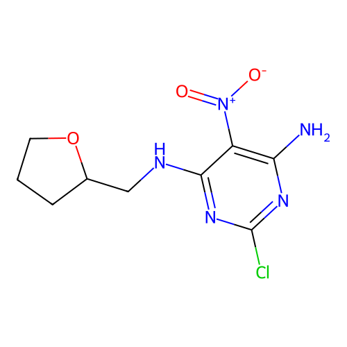2-chloro-5-nitro-N-(tetrahydrofuran-2-ylmethyl)pyrimidine-4,6-diamine structure