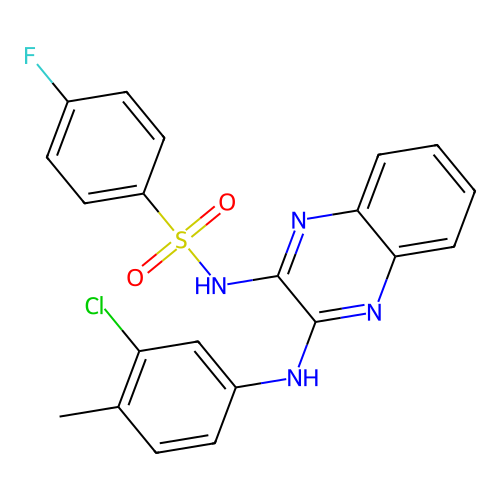 N-(3-((3-chloro-4-methylphenyl)amino)quinoxalin-2-yl)-4-fluorobenzenesulfonamide structure