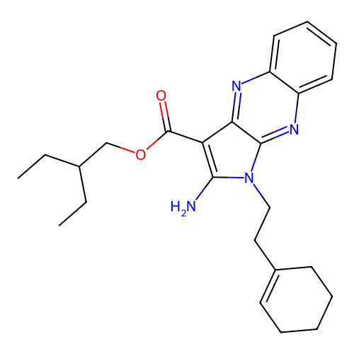 2-ethylbutyl 2-amino-1-[2-(cyclohexen-1-yl)ethyl]pyrrolo[3,2-b]quinoxaline-3-carboxylate structure