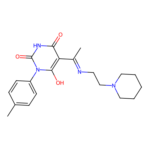 (5E)-1-(4-methylphenyl)-5-[1-(2-piperidin-1-ylethylamino)ethylidene]-1,3-diazinane-2,4,6-trione structure