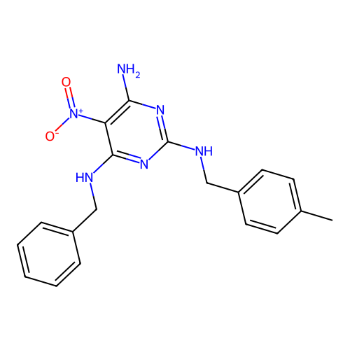 N~4~-benzyl-N~2~-(4-methylbenzyl)-5-nitropyrimidine-2,4,6-triamine structure