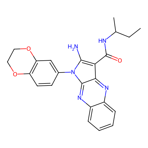 2-amino-N-(butan-2-yl)-1-(2,3-dihydro-1,4-benzodioxin-6-yl)-1H-pyrrolo[2,3-b]quinoxaline-3-carboxamide structure