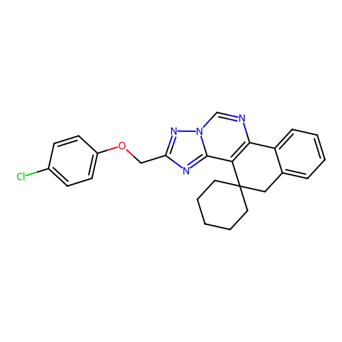 2-((4-chlorophenoxy)methyl)-5H-spiro[benzo[h][1,2,4]triazolo[1,5-c]quinazoline-4,1'-cyclohexane] structure