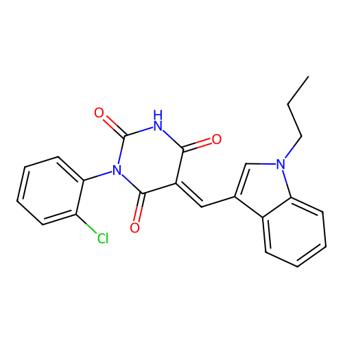 (5E)-1-(2-chlorophenyl)-5-[(1-propylindol-3-yl)methylidene]-1,3-diazinane-2,4,6-trione structure