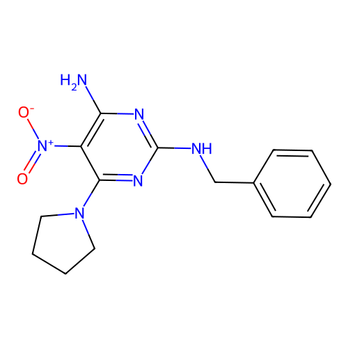 N~2~-benzyl-5-nitro-6-(pyrrolidin-1-yl)pyrimidine-2,4-diamine structure