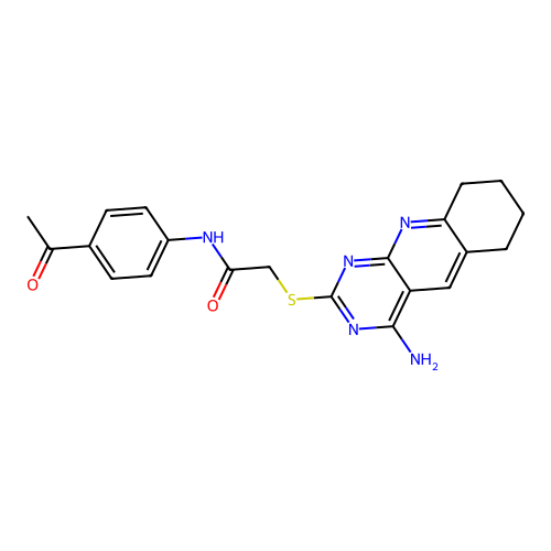 N-(4-acetylphenyl)-2-[(4-amino-6,7,8,9-tetrahydropyrimido[4,5-b]quinolin-2-yl)sulfanyl]acetamide structure