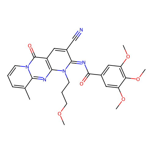 (E)-N-(3-cyano-1-(3-methoxypropyl)-10-methyl-5-oxo-1H-dipyrido[1,2-a:2',3'-d]pyrimidin-2(5H)-ylidene)-3,4,5-trimethoxybenzamide structure