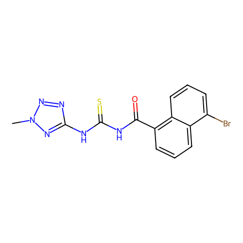 5-bromo-N-[(2-methyl-2H-tetrazol-5-yl)carbamothioyl]naphthalene-1-carboxamide structure