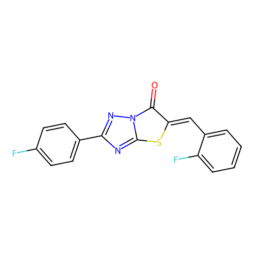 (Z)-5-(2-fluorobenzylidene)-2-(4-fluorophenyl)thiazolo[3,2-b][1,2,4]triazol-6(5H)-one structure