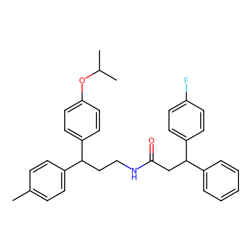 3-(4-fluorophenyl)-N-(3-(4-isopropoxyphenyl)-3-(p-tolyl)propyl)-3-phenylpropanamide structure