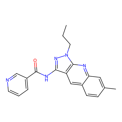 N-(7-methyl-1-propyl-1H-pyrazolo[3,4-b]quinolin-3-yl)pyridine-3-carboxamide structure