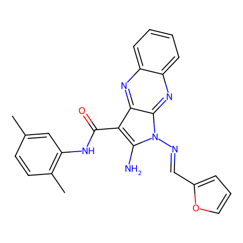 (E)-2-amino-N-(2,5-dimethylphenyl)-1-((furan-2-ylmethylene)amino)-1H-pyrrolo[2,3-b]quinoxaline-3-carboxamide structure